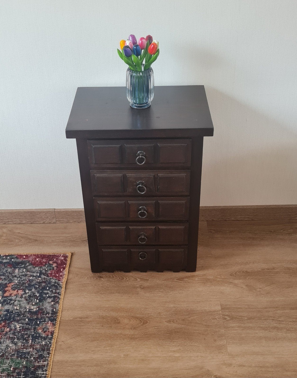 Donkerbruin houten kastje met lades, Ophalen, Gebruikt, Minder dan 45 cm, 55 tot 70 cm