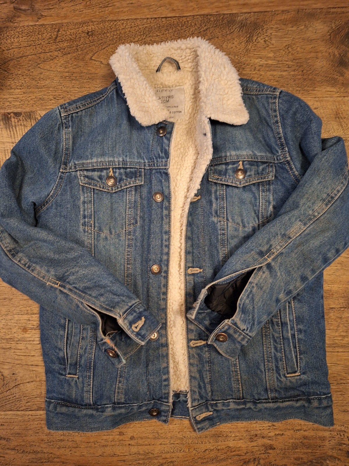 Denim jas met teddy voering - Maat 146, Ophalen of Verzenden, Jongen of Meisje, Jas