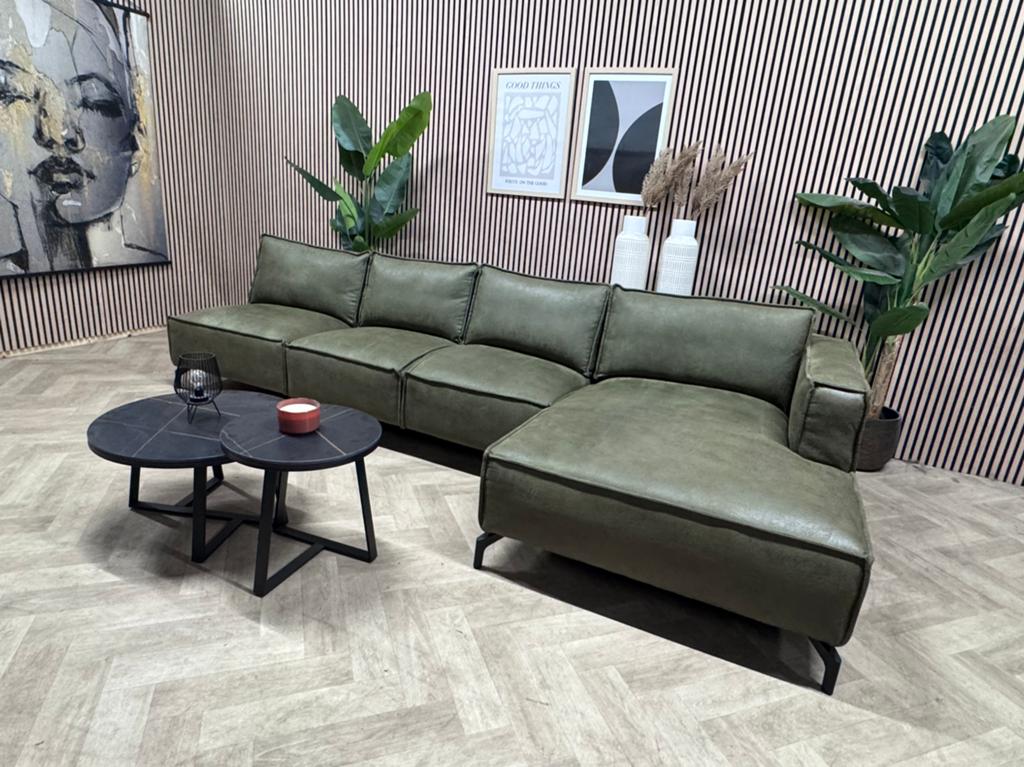 ZGAN Hoekbank Reza Microleer - Groen - 348 x 160, -, -, Hoekbank, 300 cm of meer
