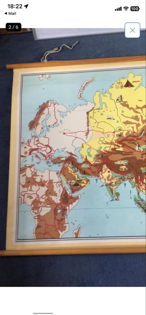 Oude schoolplaat van Azië - Mooie decoratie, Antiek en Kunst, Antiek | Schoolplaten, Ophalen, Aardrijkskunde