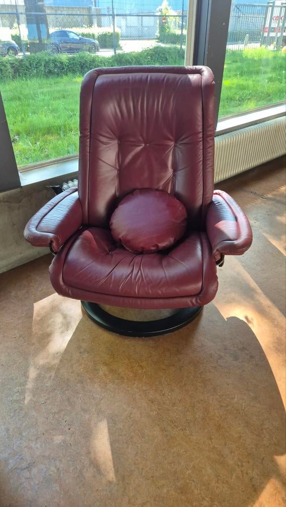 Originele Stressless (Ekornes) Relaxfauteuil - Rood Leer, Huis en Inrichting, Fauteuils, Ophalen, Gebruikt, Klassiek, Comfort