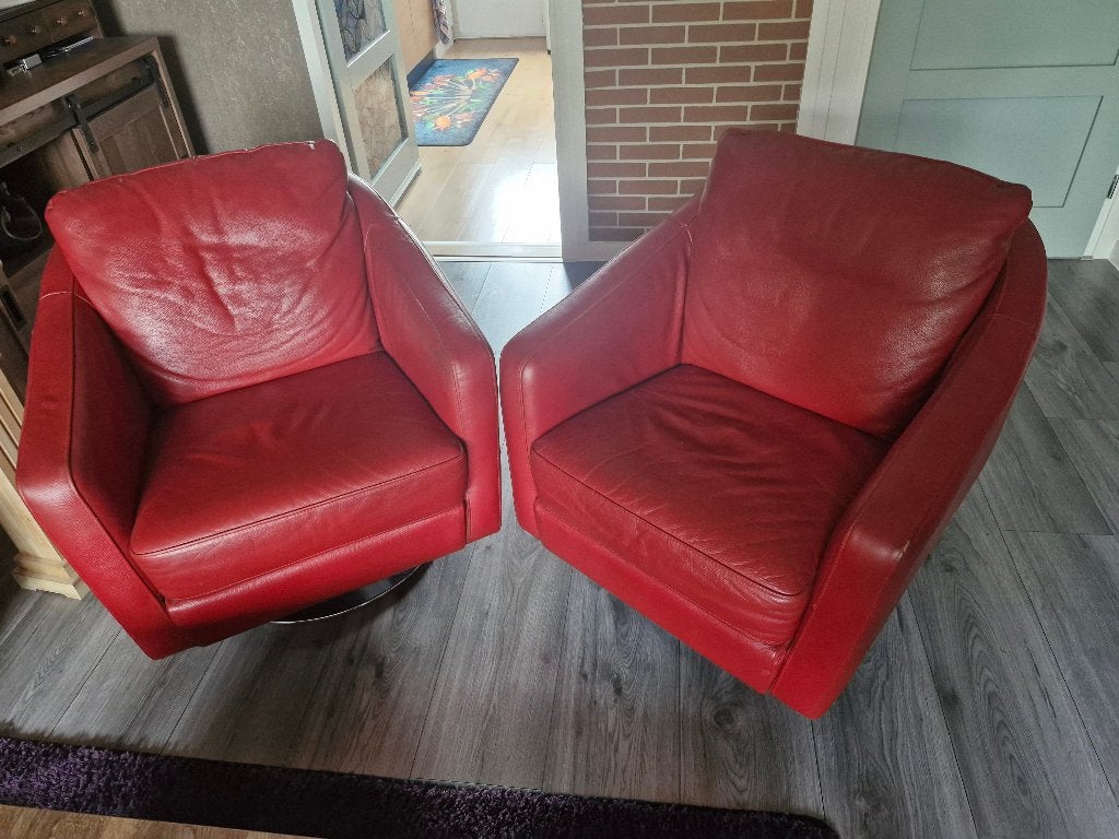 Twee mooie draaifauteuils, Ophalen, Gebruikt, 75 tot 100 cm, Leer