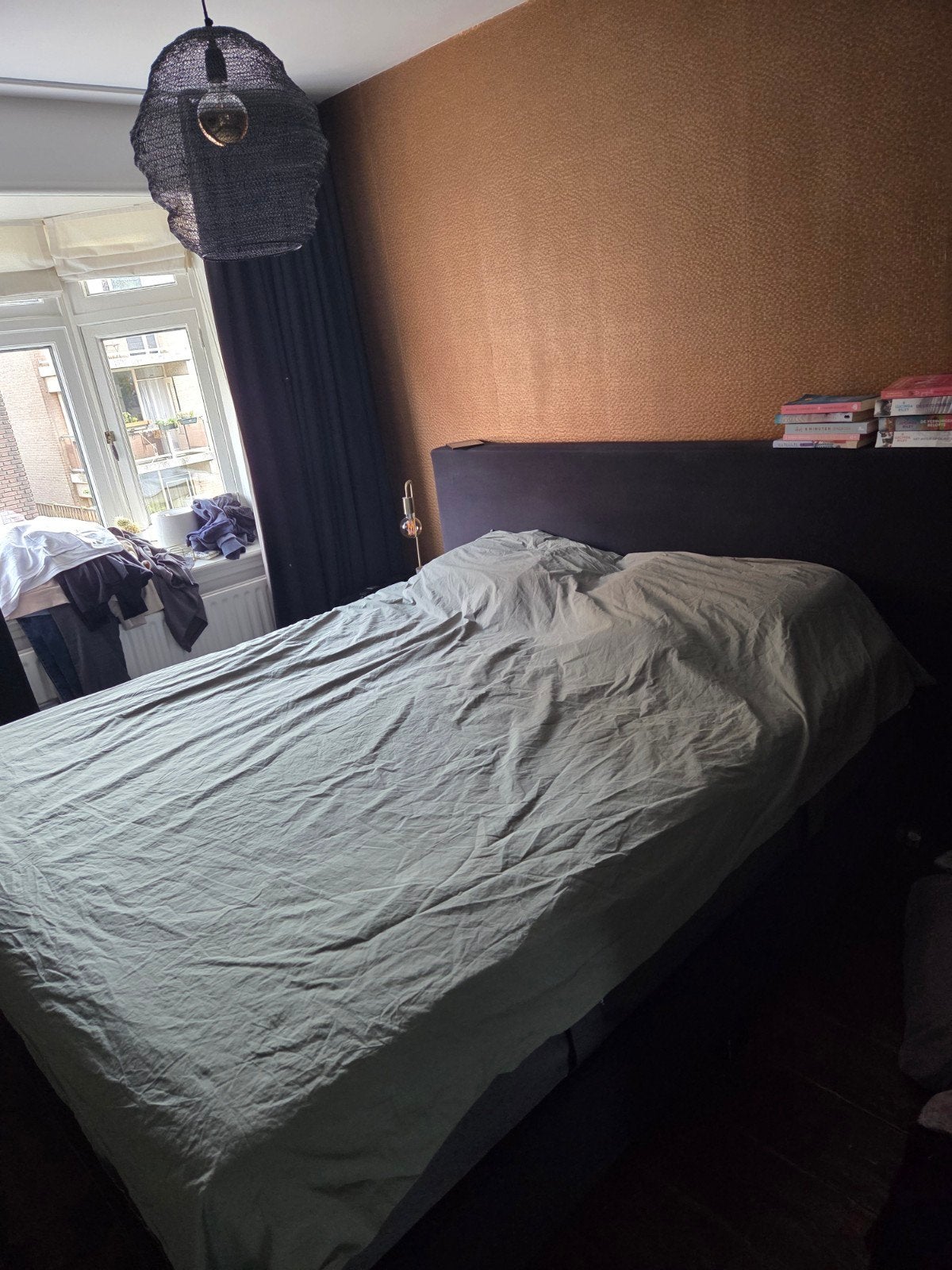 Boxspring met Emma matras - gratis af te halen, Ophalen, Gebruikt, Zwart, Tweepersoons