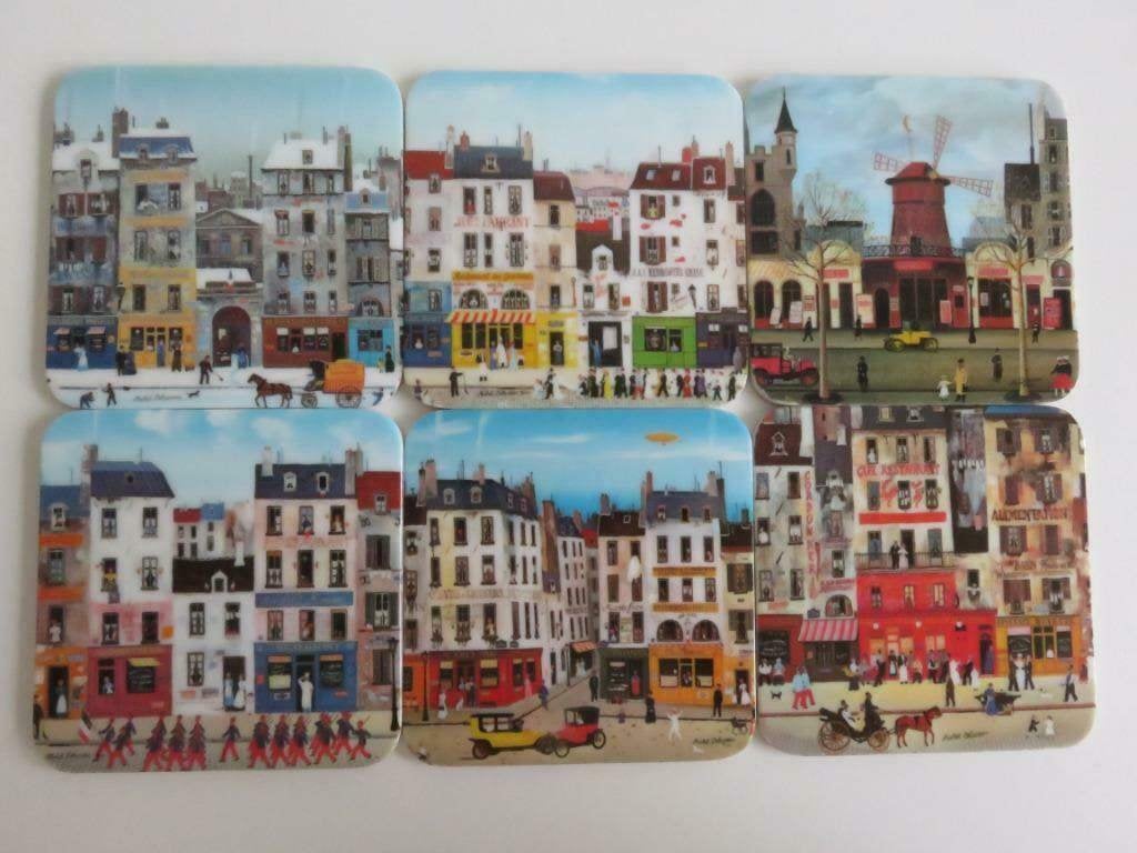 Set van 6 glazen onderzetters Michel Delacroix Parijse kunst, Huis en Inrichting, Woonaccessoires | Onderzetters, Glasonderzetter
