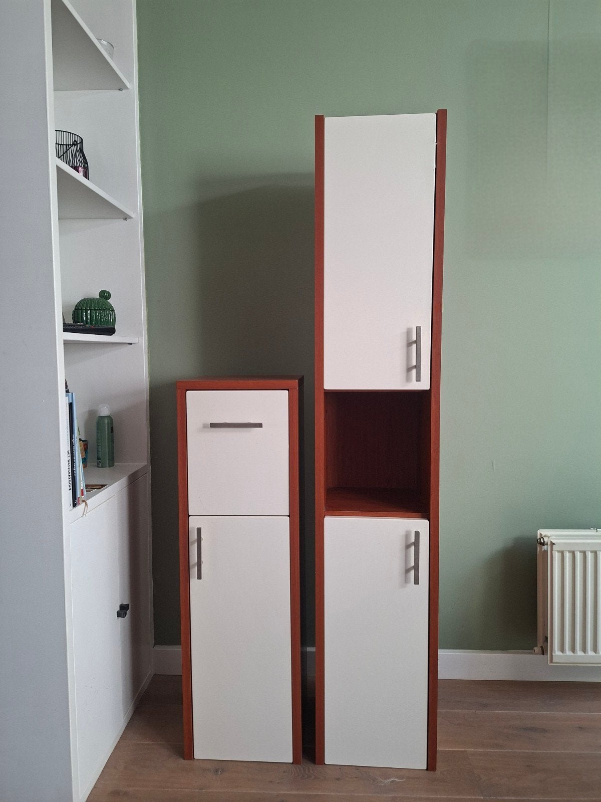 Set van 2 kasten: hoge en lage kast met lades en deuren, Ophalen, (Half)hoge kast, Gebruikt, 150 tot 200 cm