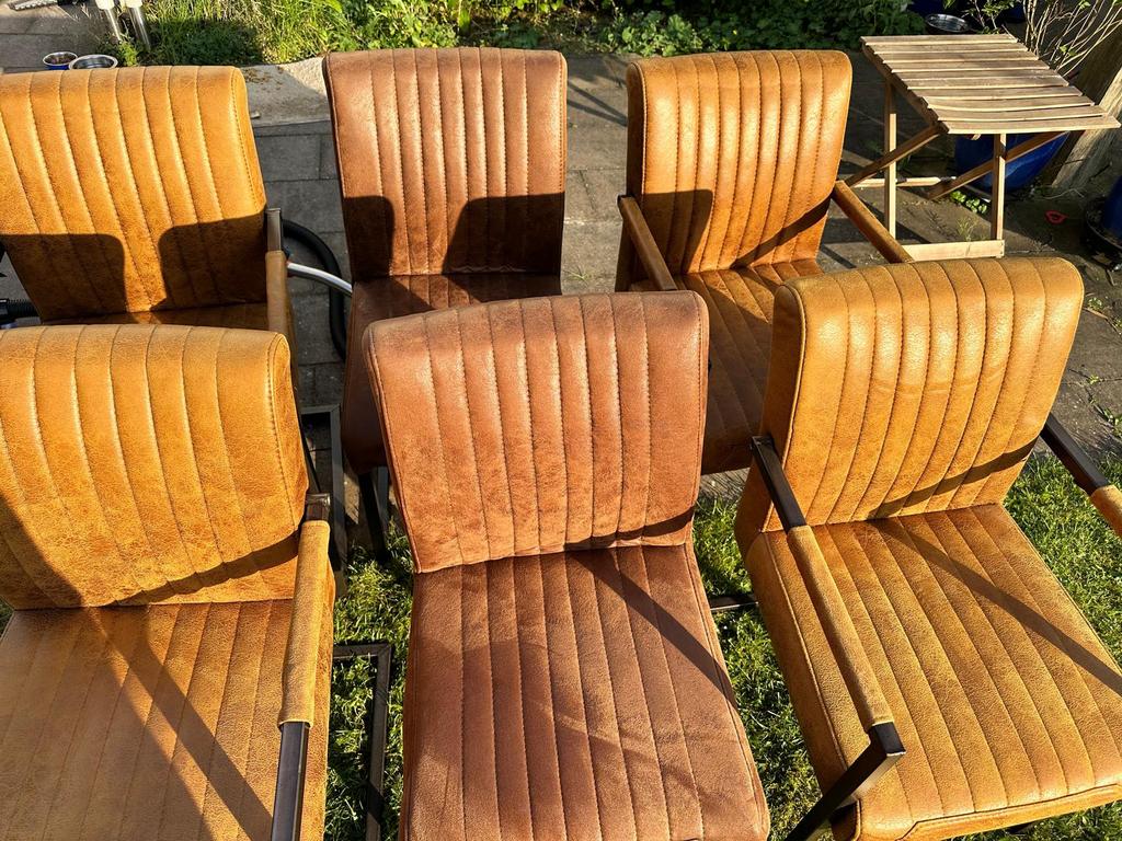 6 Eetkamerstoelen industriële ‘look’ kleur lichtbruin zgan, Huis en Inrichting, Stoelen, Ophalen, Zo goed als nieuw
