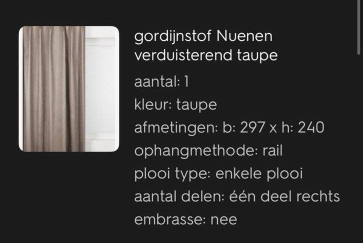 Verduisterend gordijn Hema 1 deel rechts, Huis en Inrichting, Stoffering | Gordijnen en Lamellen, Ophalen, Overige merken, Verduisterend