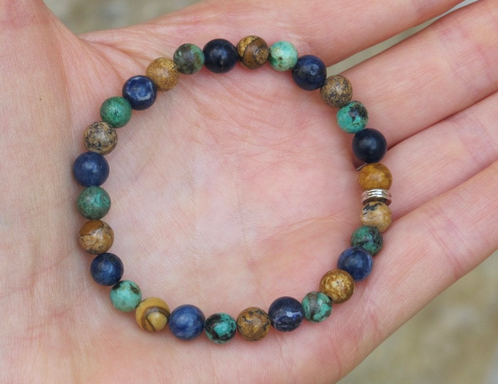 Prachtige armband, Sodaliet, Afrikaans turquoise en Jaspis, Nieuw, Elastiek, Met edelsteen, Verzenden