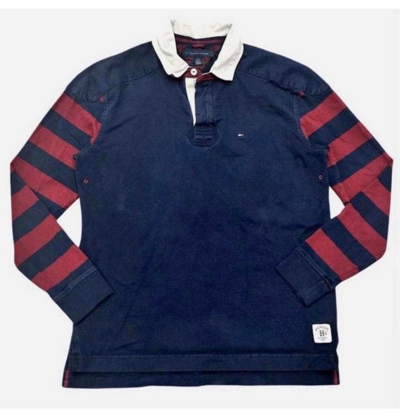 Tommy Hilfiger Rugby Polo Shirt Longsleeve Maat L-G Navy/Red, Maat 52/54 (L), Blauw, Ophalen of Verzenden, Zo goed als nieuw