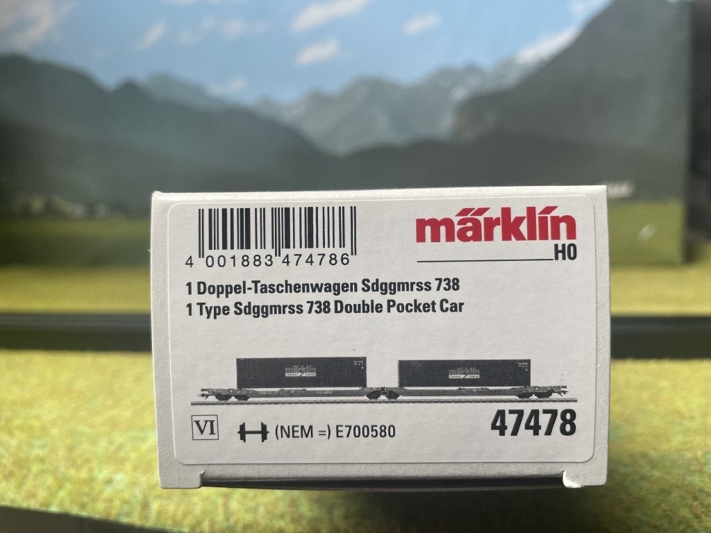 Märklin 47478 Wagen met dubbele kuil-bodem Sdggmrss 738, Wisselstroom, Ophalen of Verzenden, Märklin, Nieuw