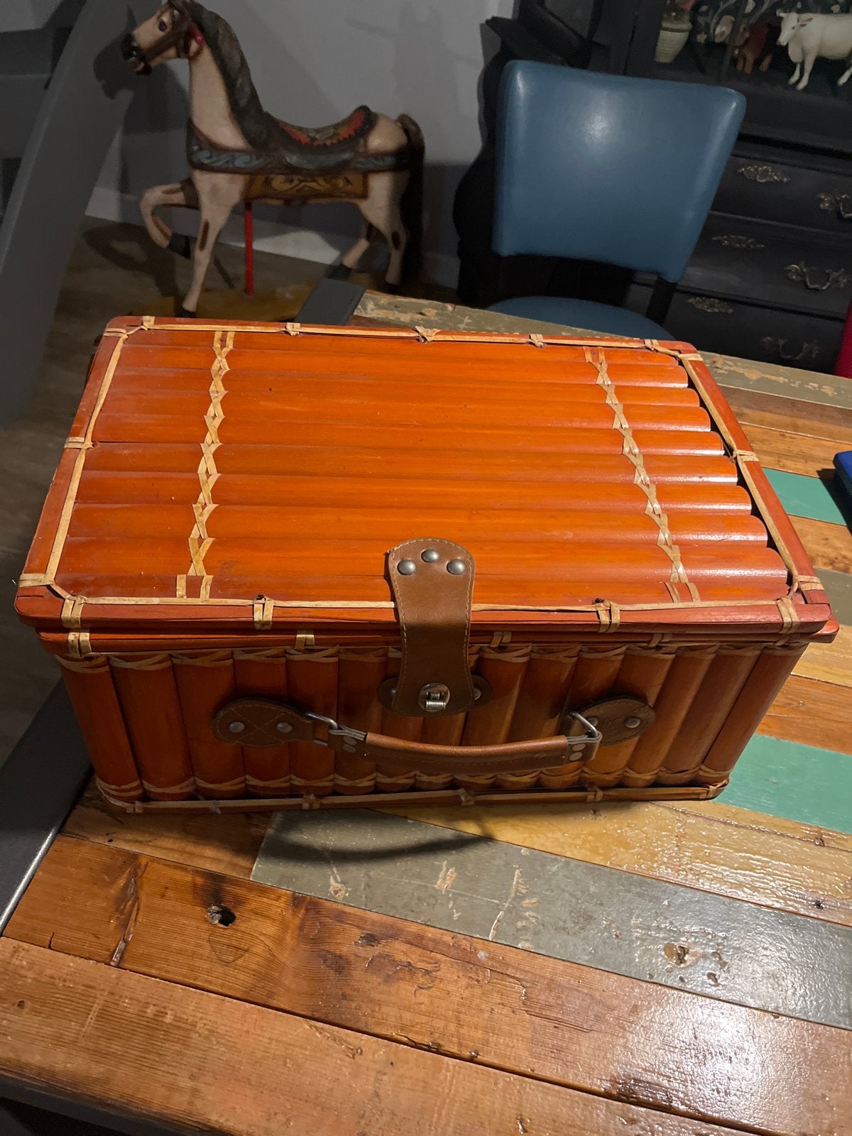 Complete bamboe picknickmand met inhoud, Ophalen of Verzenden, Gebruikt