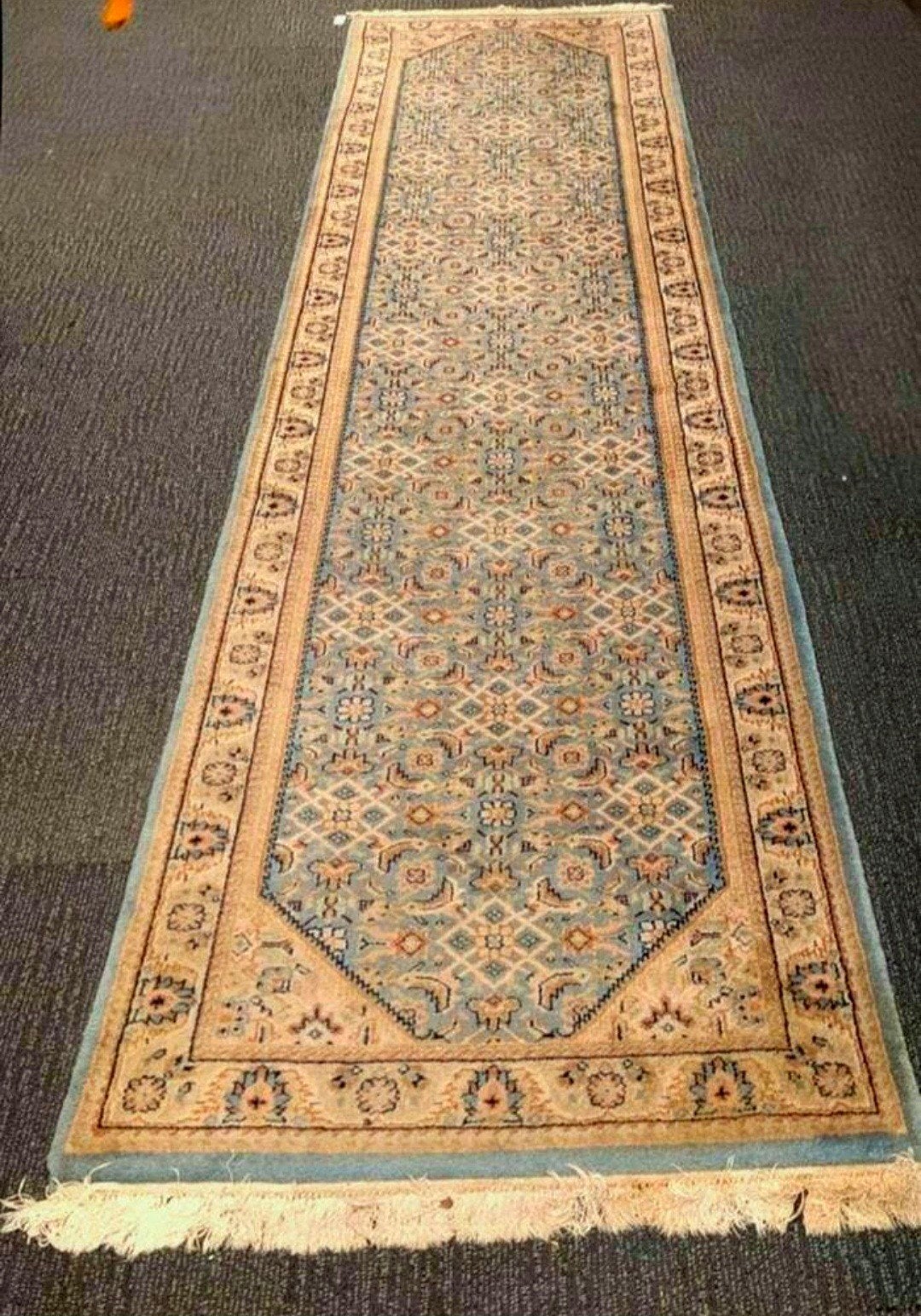 Lange loper vloerkleed Perzisch tapijt kelim Berber Tabriz, Ophalen, Gebruikt, Blauw, Vintage