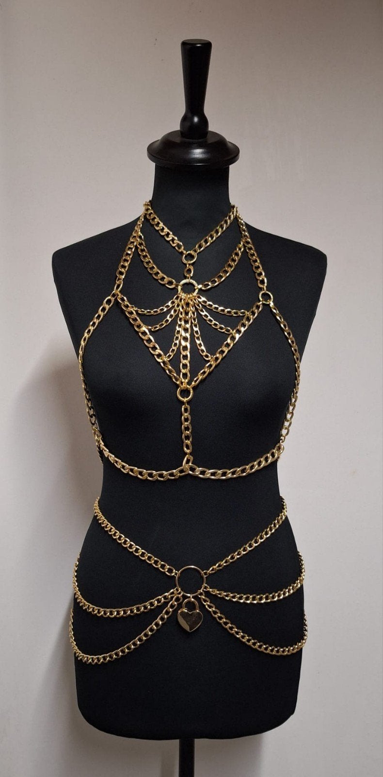 Prachtige gouden body chain set met hartslotje, Sieraden, Tassen en Uiterlijk, Kettingen, Ophalen of Verzenden