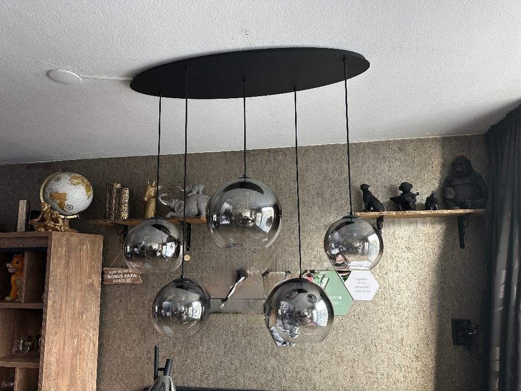 5 lichts hanglamp ovaal mat zwart titanium glas ( Straluma), Huis en Inrichting, Ophalen, Zo goed als nieuw, Glas, E27 (groot)