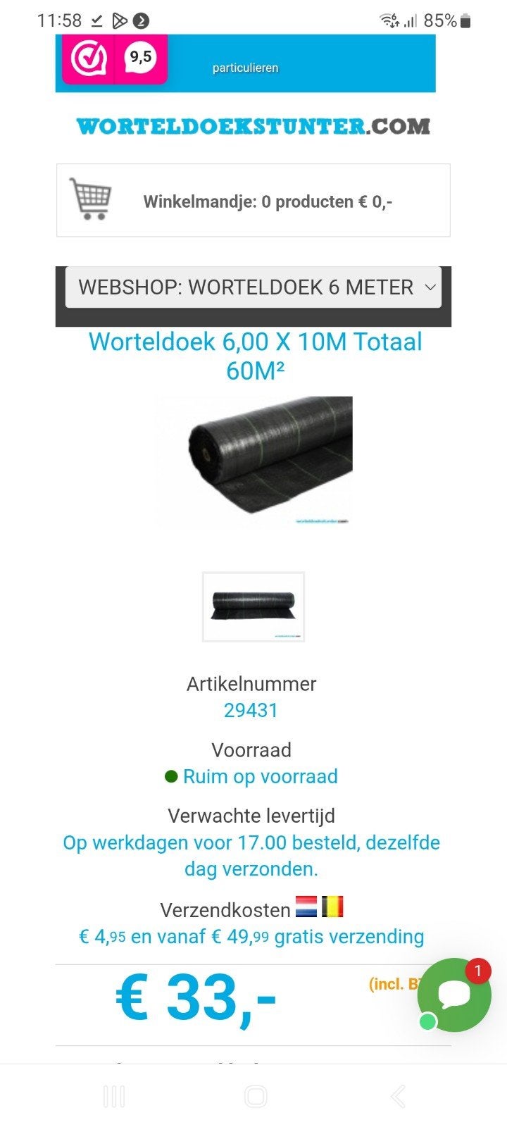 anti worteldoek nieuw overbodig., Ophalen, Nieuw