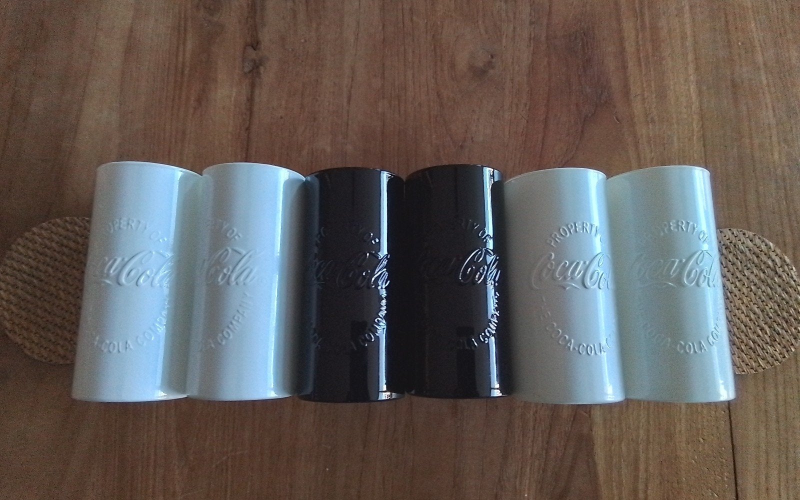 Set van 6 Coca-Cola glazen (wit en zwart), Vintage, Meerkleurig, Nieuw, Ophalen of Verzenden