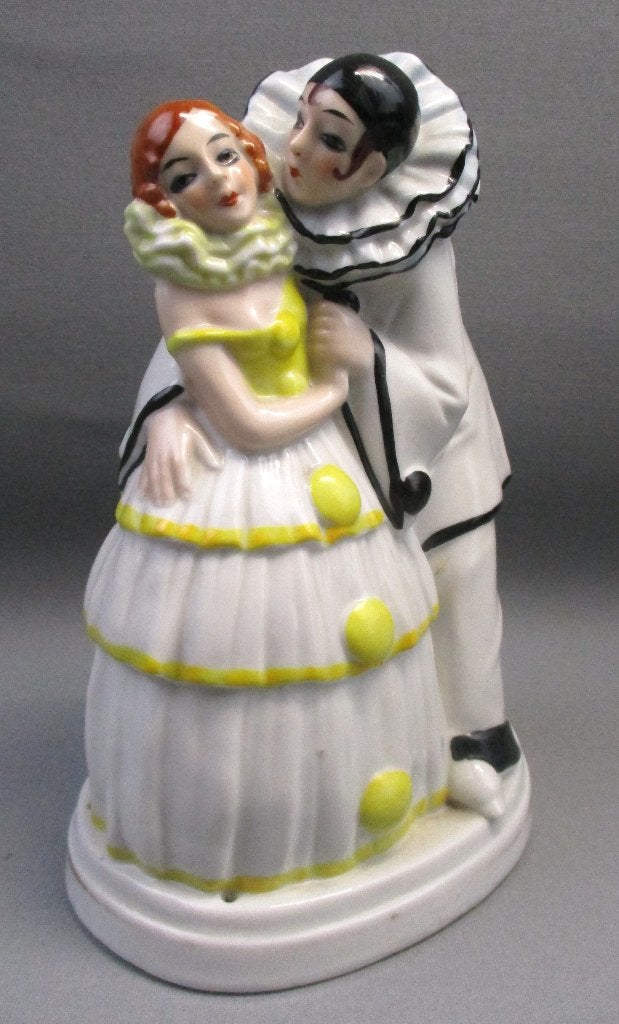 Art Deco parfumlampje lampje beeldje pierrot en Pierrette, Ophalen