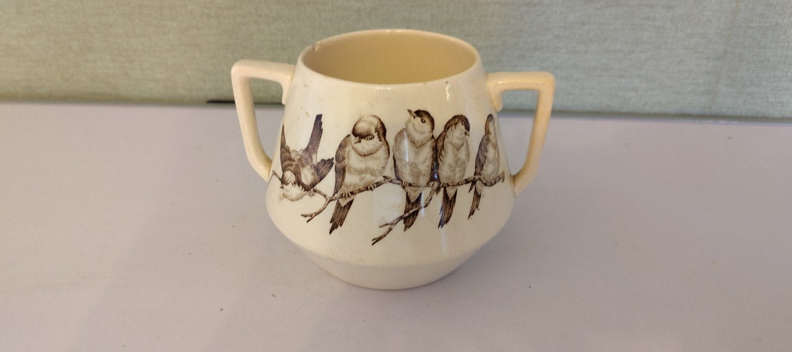 Petrus Regout 'Plata' Suikerpot/Sauskom met Vogeldecor, Antiek en Kunst, Ophalen of Verzenden