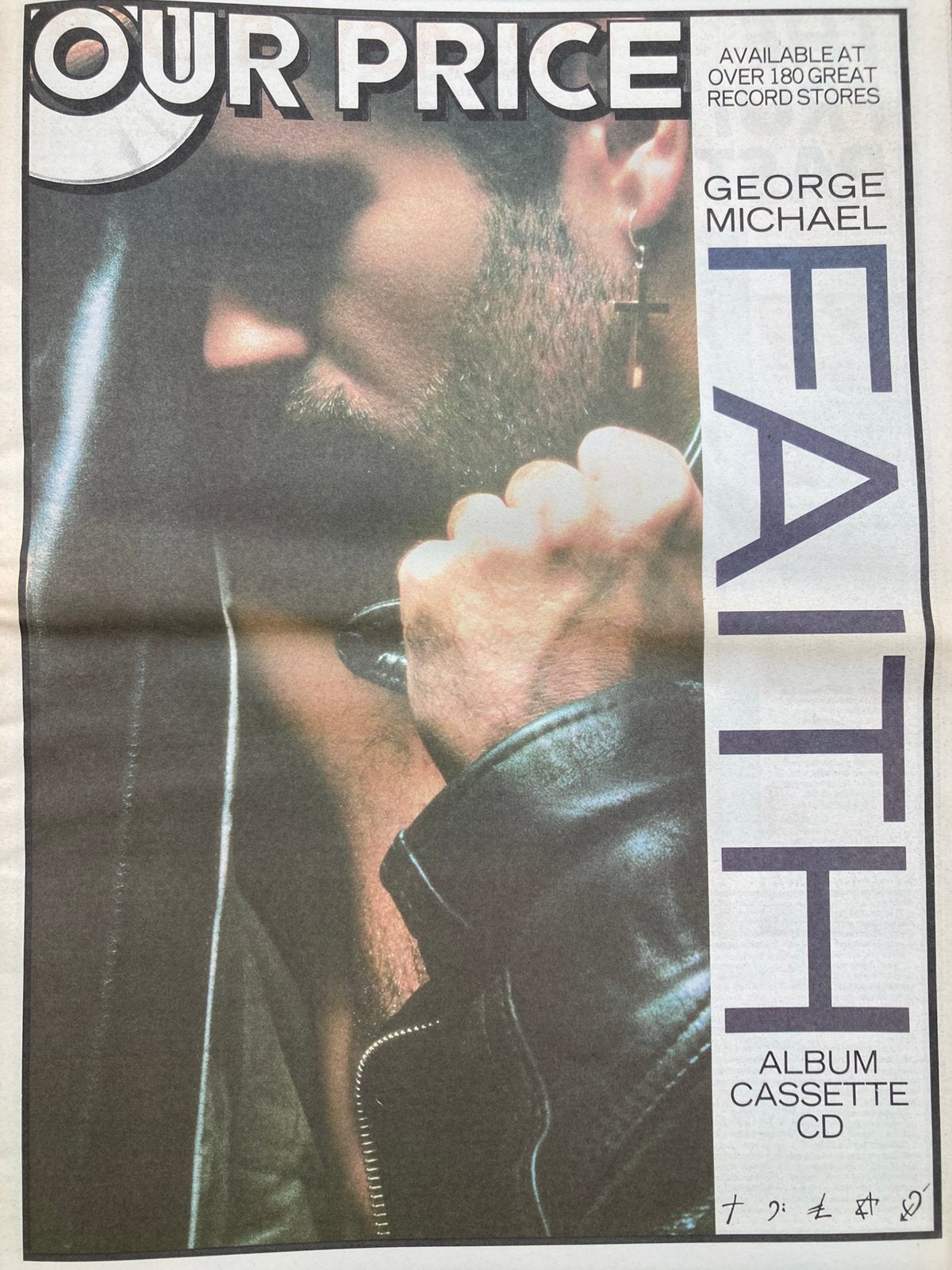 Paginagrote A3 advertentie GEORGE MICHAEL Faith release, Ophalen of Verzenden, Gebruikt, A1 t/m A3