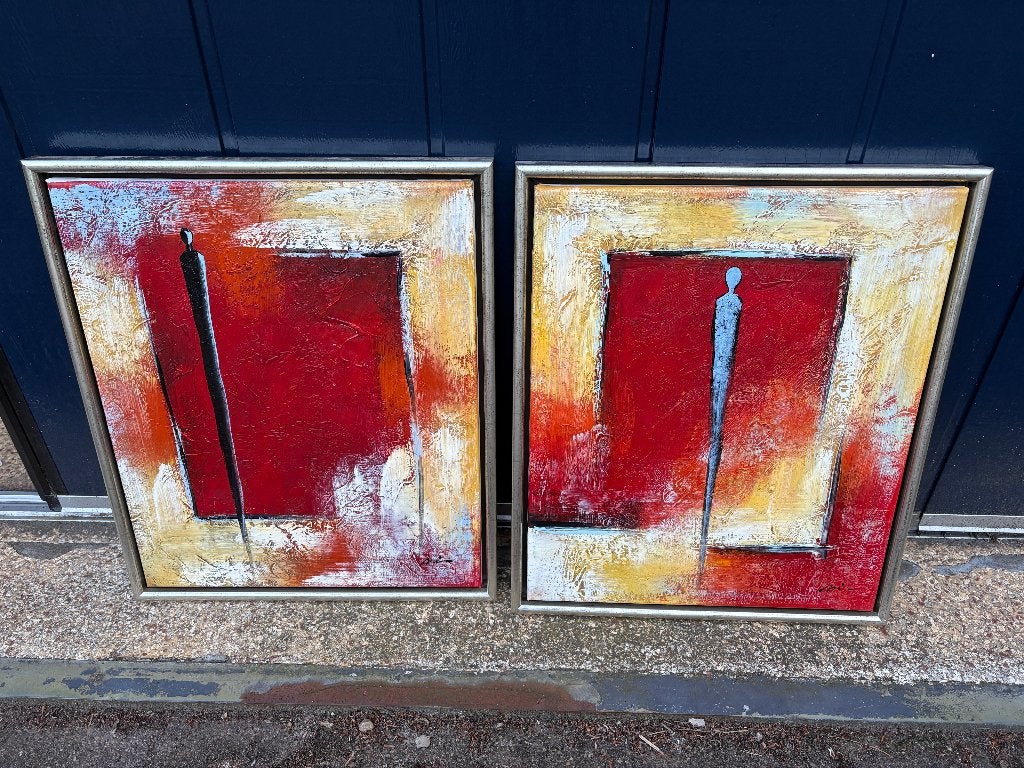 2 Abstracte Schilderijen met Figuren, Ophalen of Verzenden