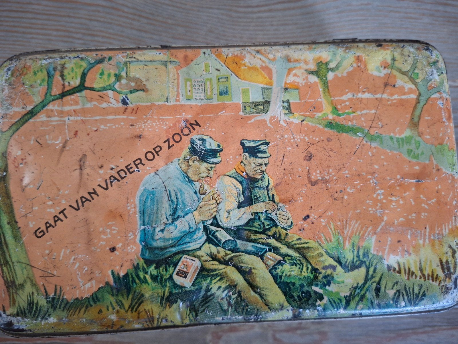 Antiek Van Nelle's Tabak Blik - 'Gaat van Vader op Zoon', Verzamelen, Verzenden