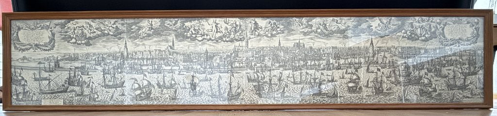 Historische Gravure 'Amsterdam vanaf het IJ' 17e Eeuw, Ophalen, Ingelijst, Stadsgezicht, 1600 - 1699
