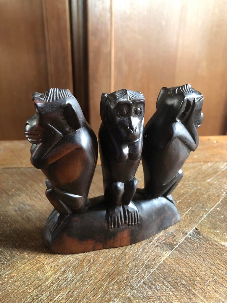Antiek Drie wijze apen art deco beeldje, Antiek en Kunst, Kunst | Beelden en Houtsnijwerken, Minder dan 20 cm, Art deco, Ophalen of Verzenden