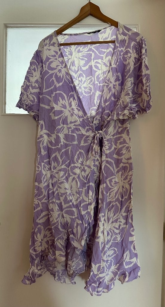 MS JURK paars wit 54, Kleding | Dames, Paars, Maat 46/48 (XL) of groter, Ophalen of Verzenden, Zo goed als nieuw