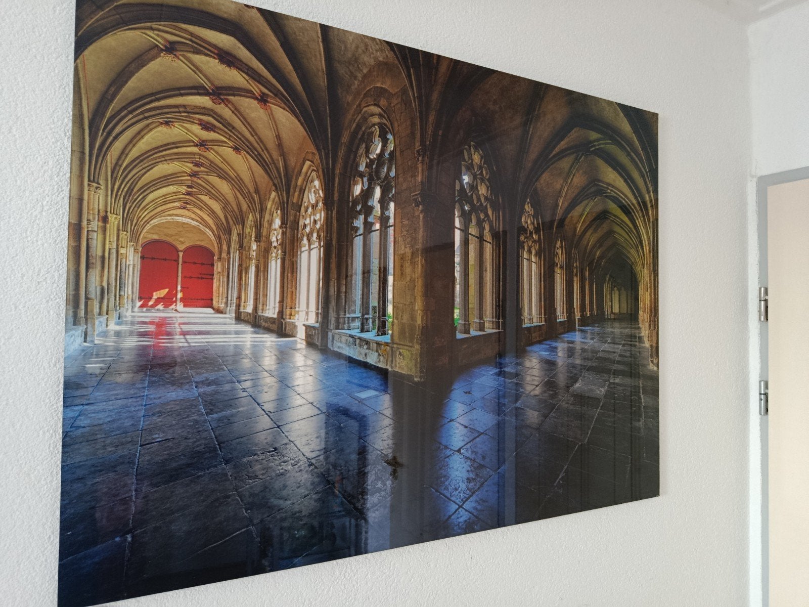 Groot glas schilderij kathedraal kloostergang, Ophalen of Verzenden