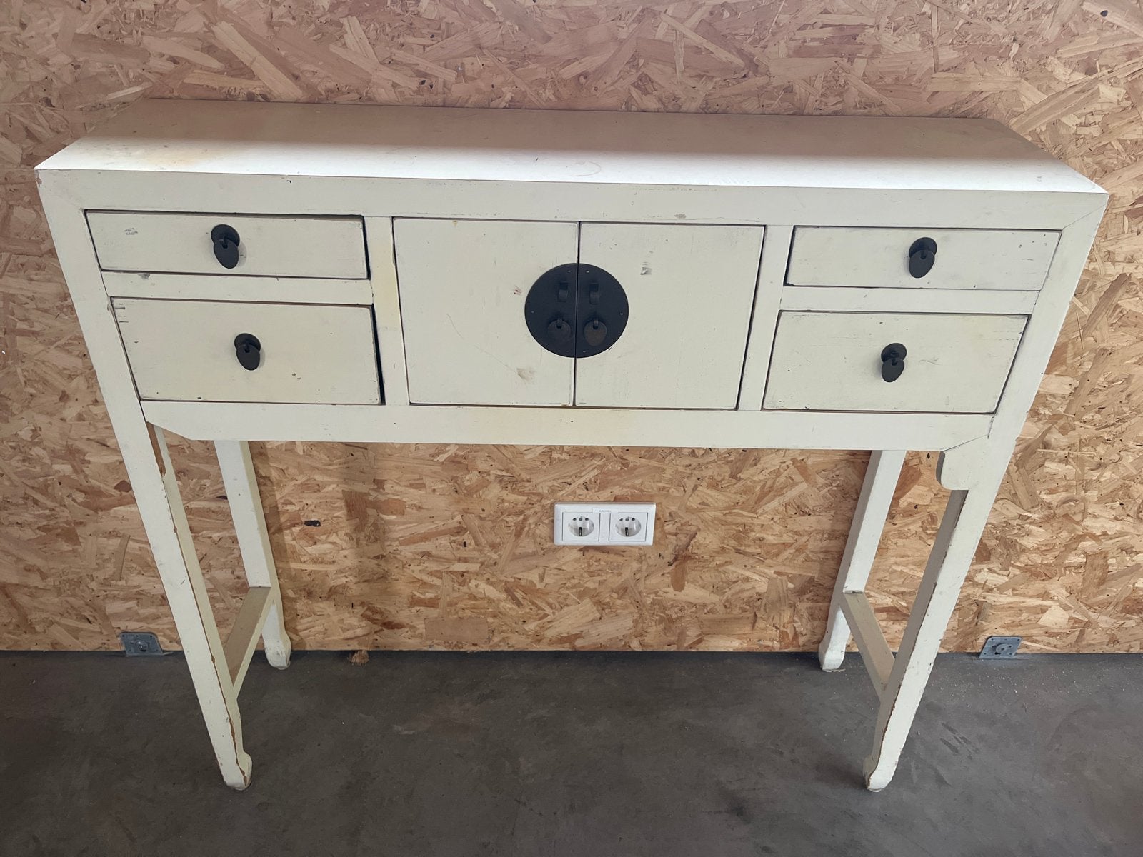 Aziatische console tafel met lades en kastje, Ophalen