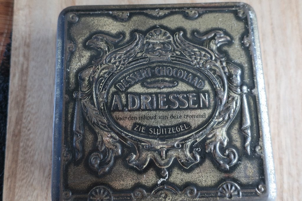 ANTIEK BLIK - ANDRIESSEN  DESSERT CHOCOLADE, Verzamelen, Merken en Reclamevoorwerpen, Gebruikt, Ophalen of Verzenden