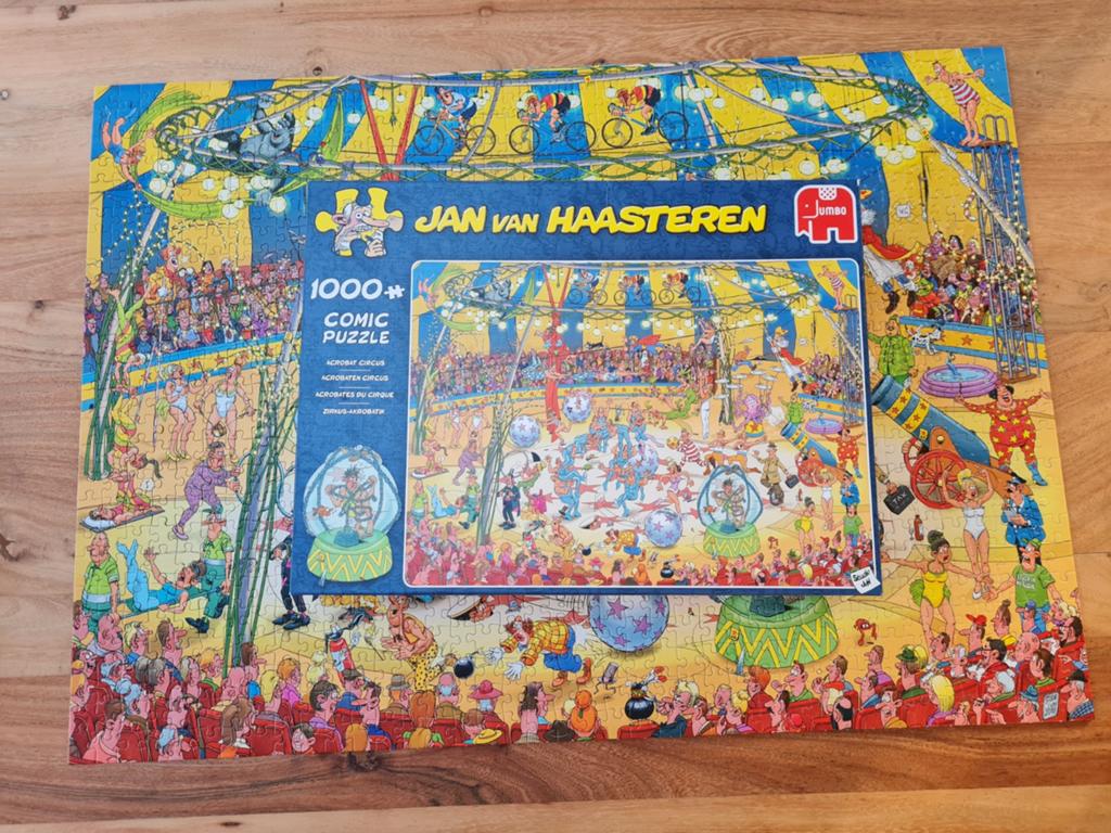 Jan van Haasteren puzzel het acrobaten circus, 1000 stukjes, Ophalen of Verzenden, 500 t/m 1500 stukjes, Zo goed als nieuw