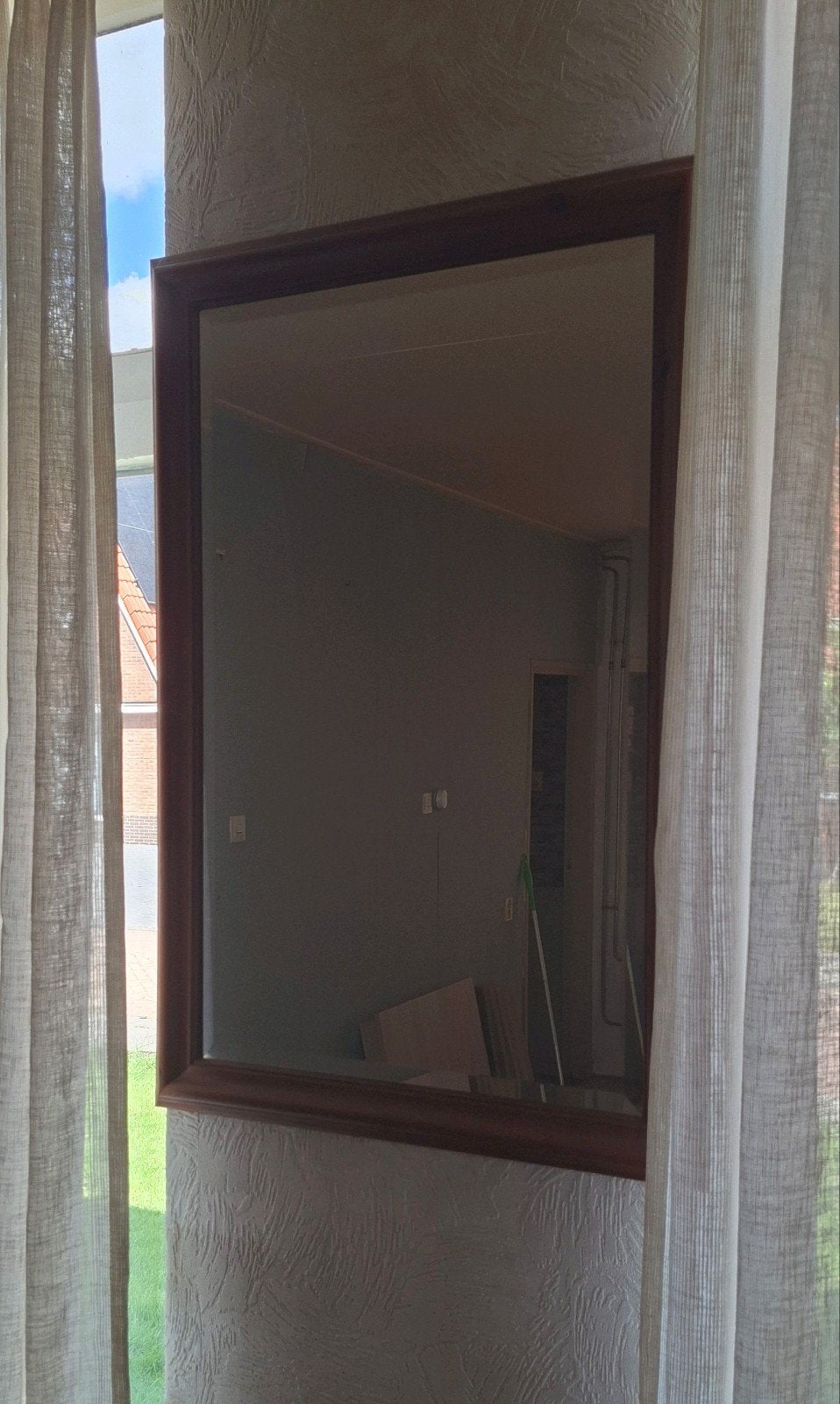 Spiegel met facetglas en houten lijst (88x60cm), Huis en Inrichting, Ophalen, Gebruikt, Minder dan 100 cm, Rechthoekig