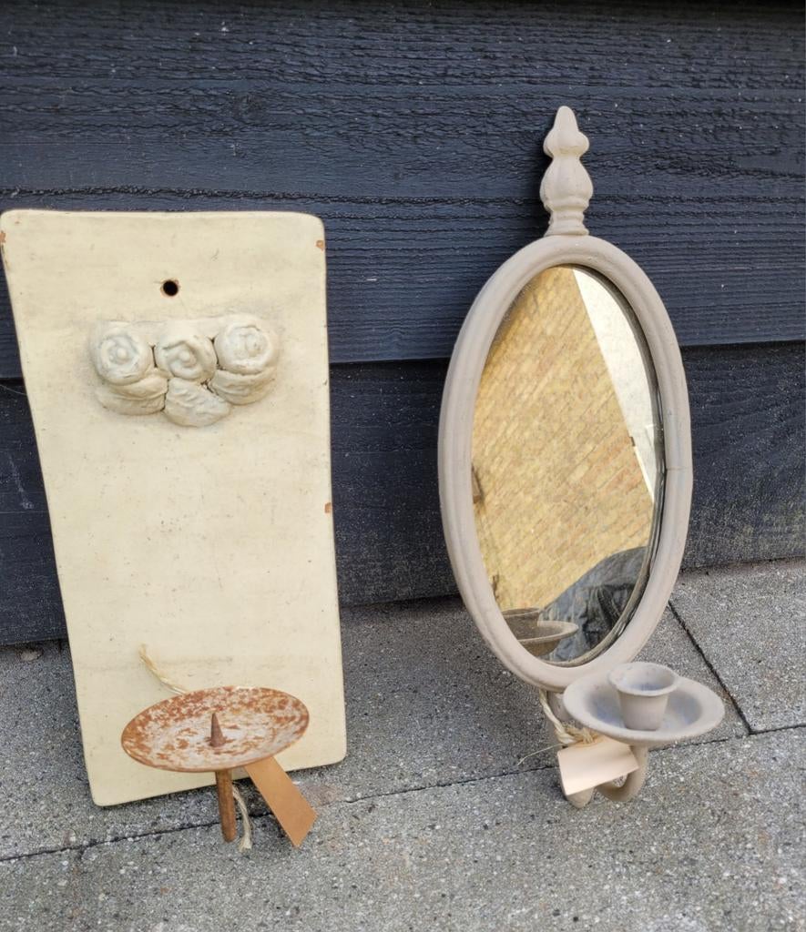2 brocante wandkandelaars voor buiten of binnen, Antiek en Kunst, Curiosa en Brocante, Ophalen of Verzenden