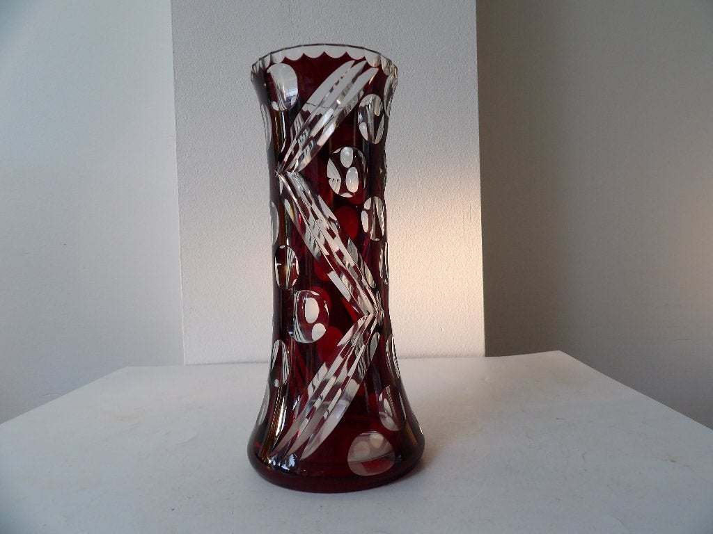 Art Deco Vaas Boheems, rood/kristal, Ophalen of Verzenden
