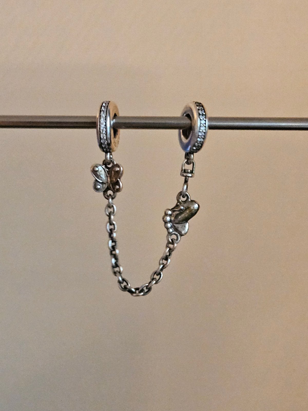 Pandora veiligheidsketting vlinders, Ophalen of Verzenden, Zo goed als nieuw, Zilver, Pandora