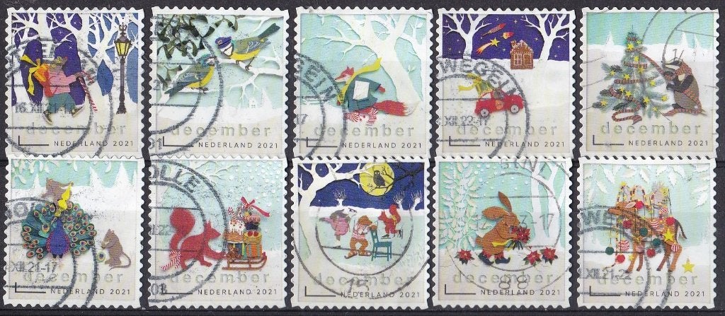 Decemberzegels 2021 – gebruikt – NVPH 3978-3987, Ophalen of Verzenden, Na 1940, Gestempeld
