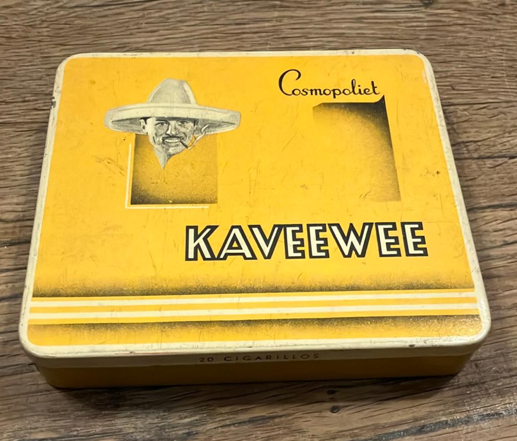 Kaveewee geel sigarenblik, Ophalen of Verzenden, Zo goed als nieuw, Tabaksdoos of Verpakking
