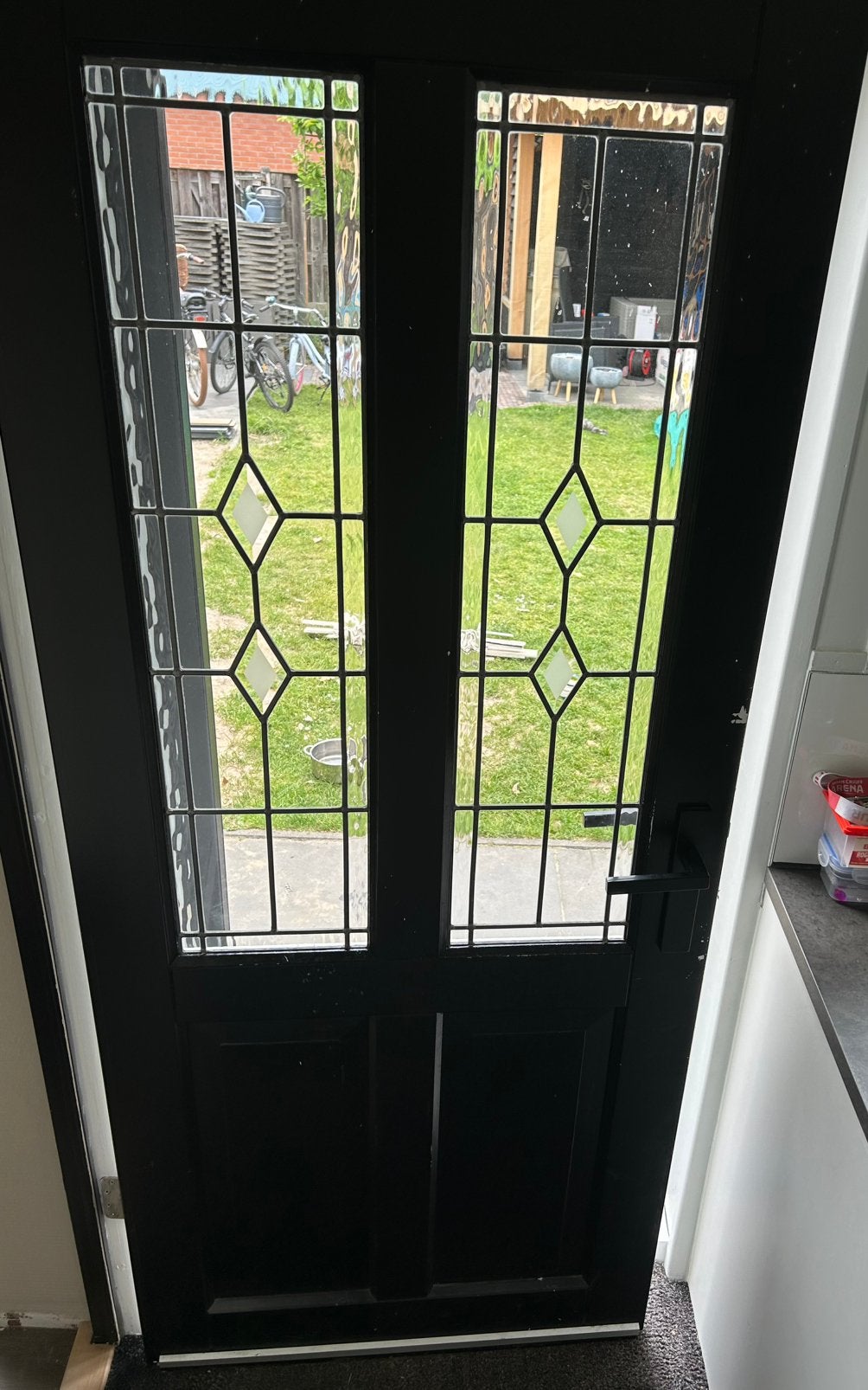 Binnendeur met glas in lood, Doe-het-zelf en Verbouw, Deuren en Horren, Ophalen, 80 tot 100 cm, Binnendeur, Minder dan 200 cm