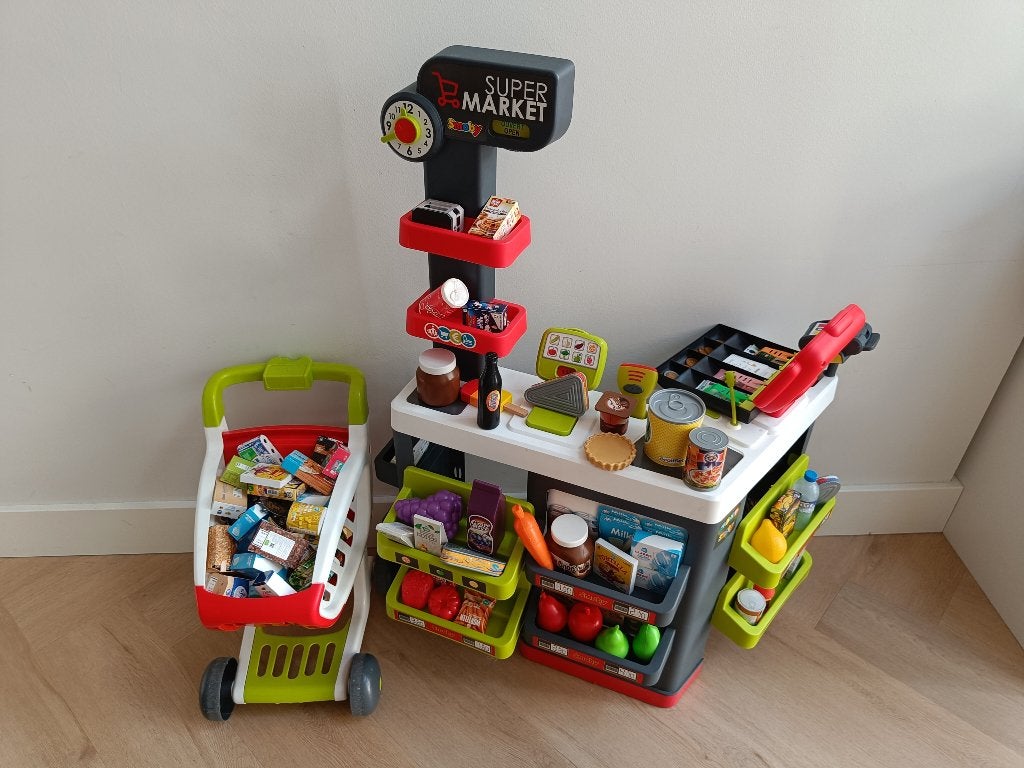 Smoby Supermarkt Speelset met Winkelwagen en Accessoires, Ophalen, Gebruikt, Bouwen, Met geluid