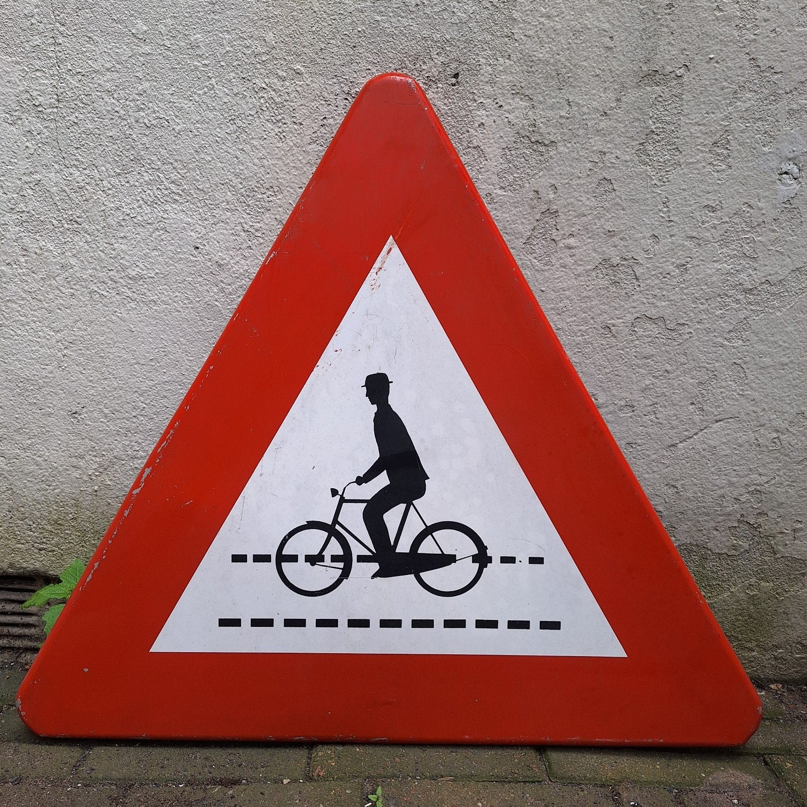 Uniek verkeersbord: fietser met hoed, Ophalen of Verzenden, Gebruikt, Onbekend