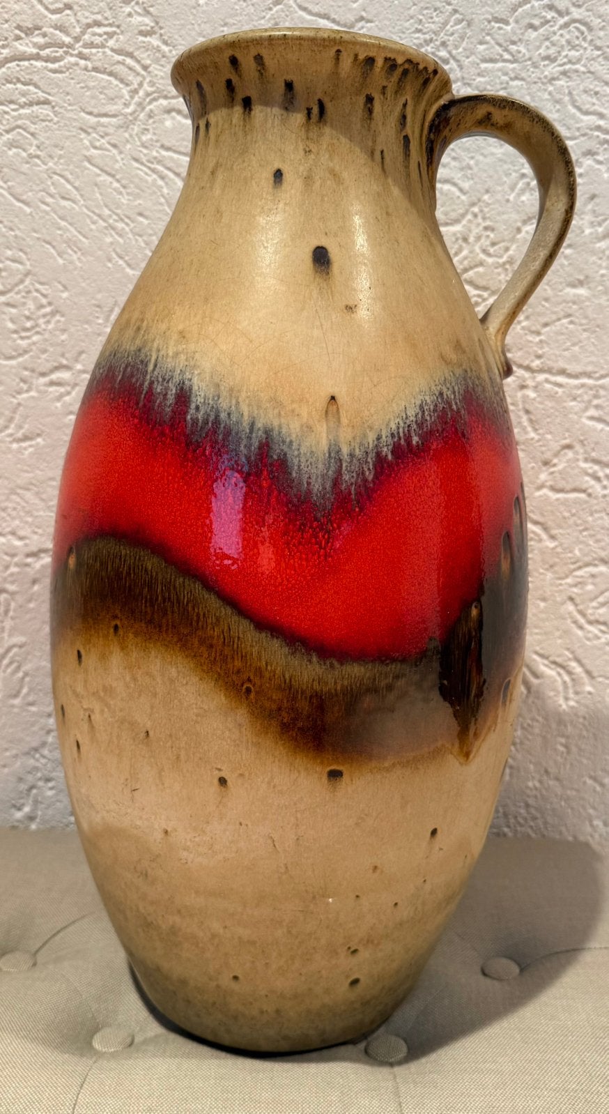 Grote Jasba keramiek vloer vaas - Rood/Bruin/Beige-50 cm!, Ophalen of Verzenden
