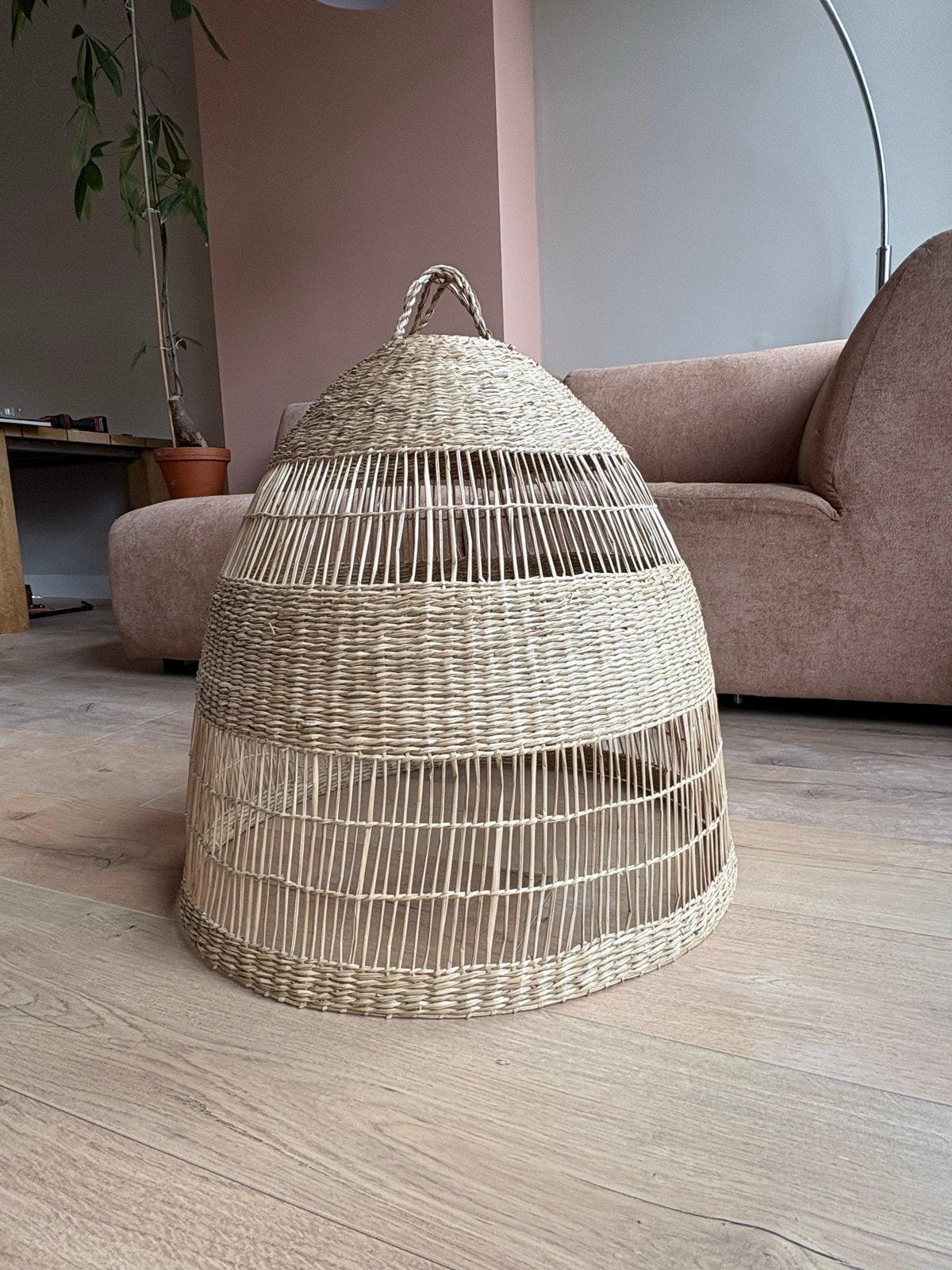 TORARED / HAVSDJUP handgemaakte lampenkap van zeegras, Natuurlijk materiaal, Beige, Rond, Zo goed als nieuw