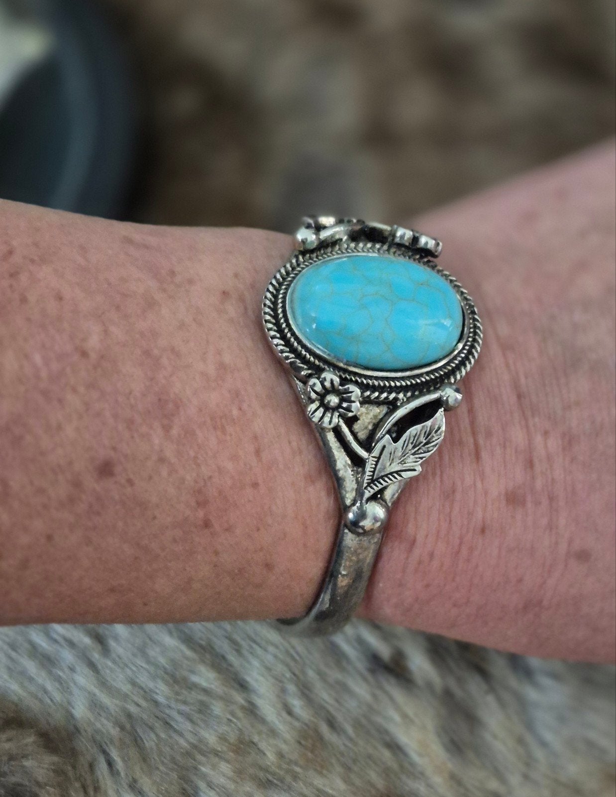 Slavenarmband met turkoois, Ophalen of Verzenden, Zo goed als nieuw, Zilver