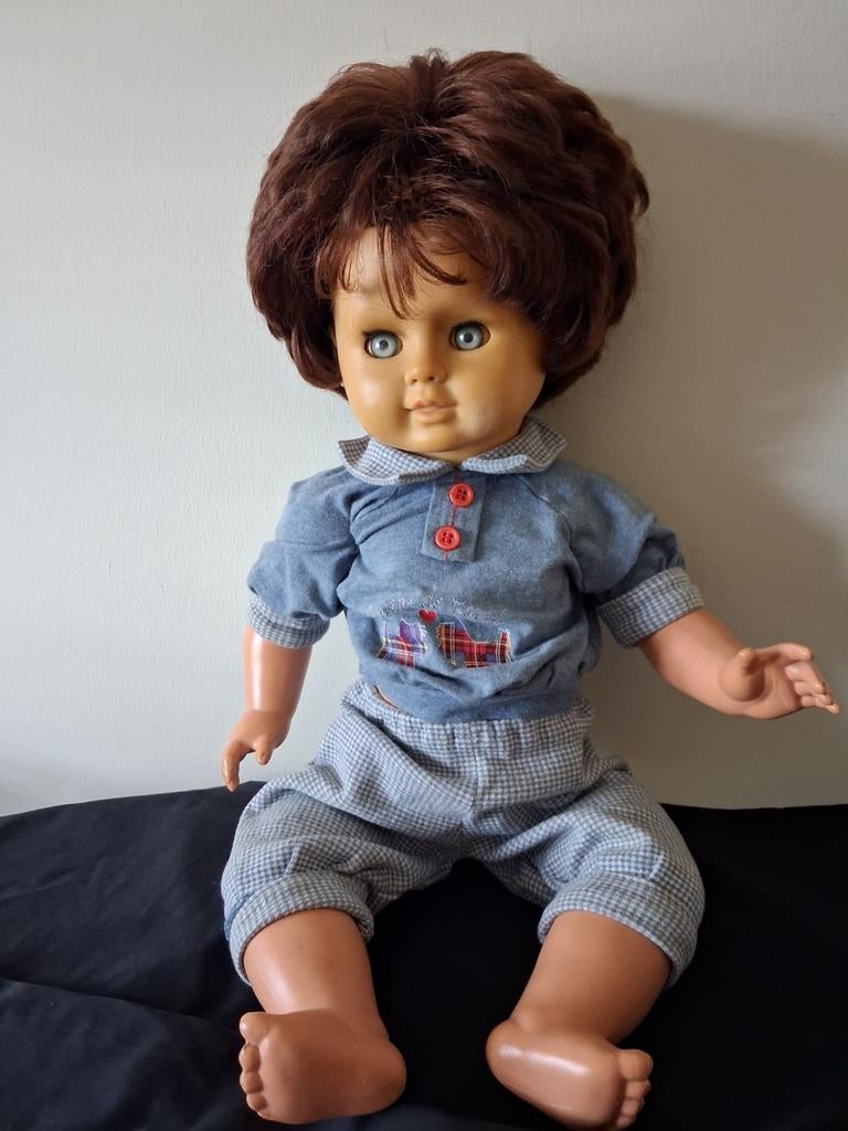 Vintage pop 60 cm W-Germany jaren 70/80 rubber hoofd, Ophalen of Verzenden, Gebruikt, Pop