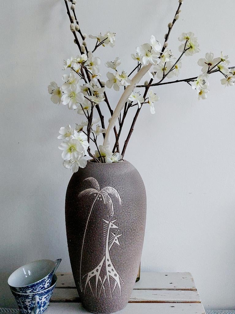 L'Ancora Sgraffito decor vaas Jaren '50 giraffe palmboom, Huis en Inrichting, Woonaccessoires | Vazen, Ophalen, Overige kleuren
