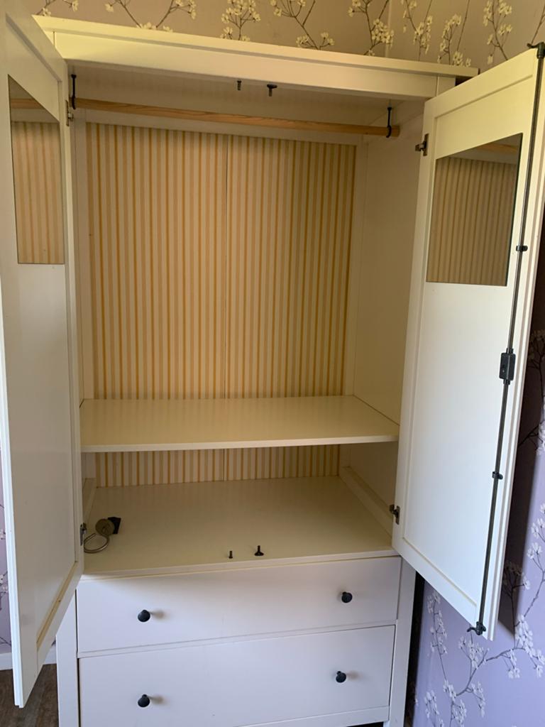 IKEA Hemnes kledingkast wit met 2 lades en spiegels, Ophalen, Gebruikt, 50 tot 100 cm, Met lade(s)