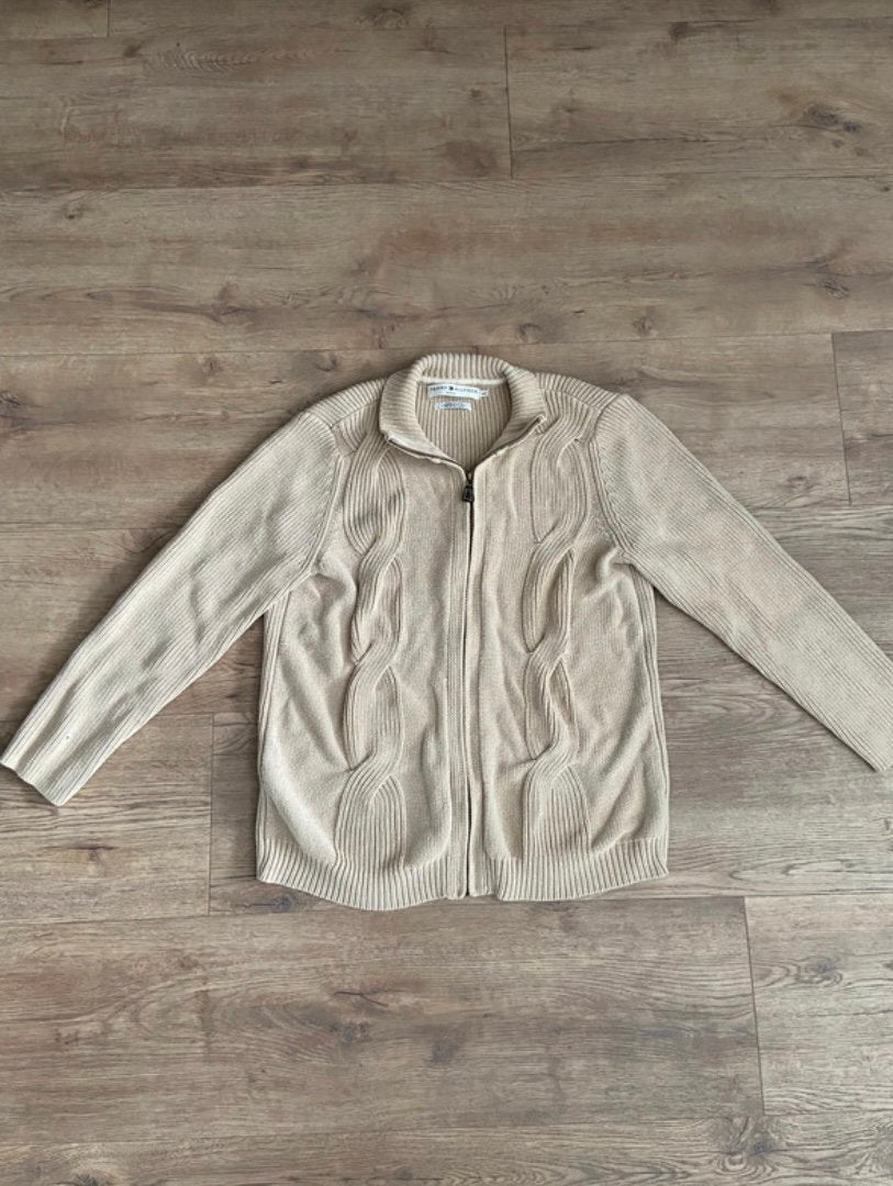 Tommy Hilfiger dames gebreid vest maat XL kabel, Beige, Maat 46/48 (XL) of groter, Ophalen of Verzenden, Zo goed als nieuw
