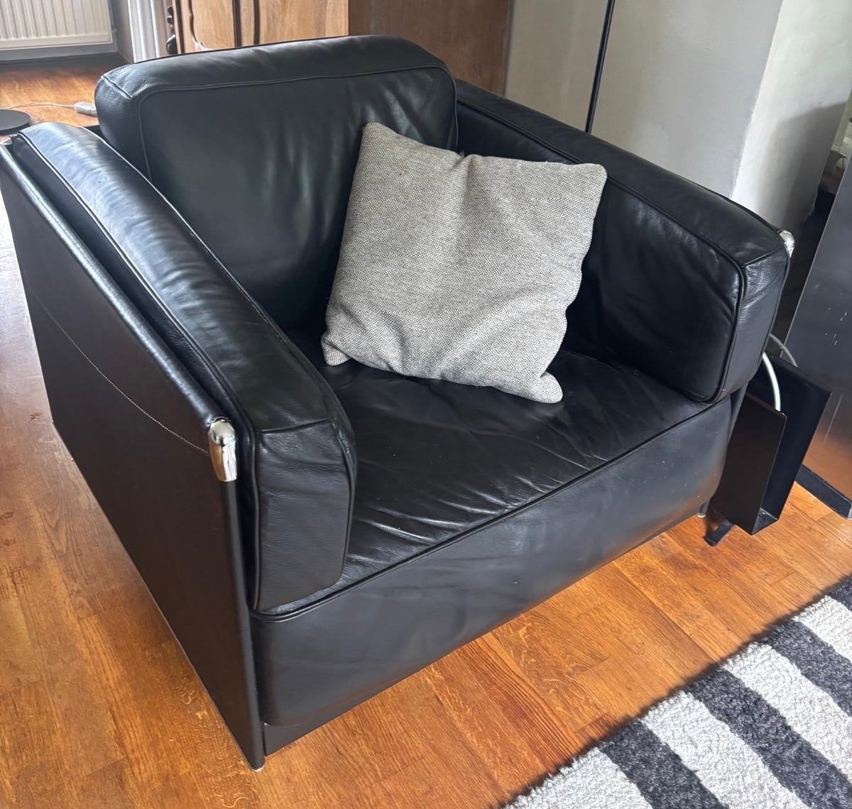 Poltrona Frau Leren Fauteuil - Zwart (80x80cm), Ophalen, Gebruikt, 75 tot 100 cm, Leer