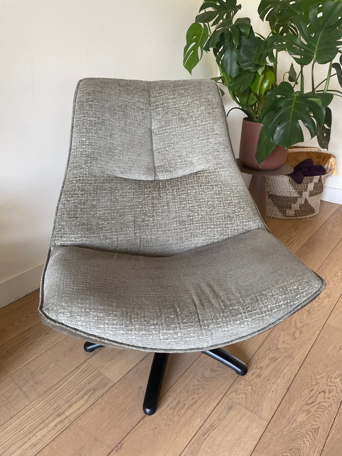 Luxe Lounge Stoel Fauteuil Groen Leer Suède Metaal Zwart, Ophalen, Zo goed als nieuw, 50 tot 75 cm, Leer
